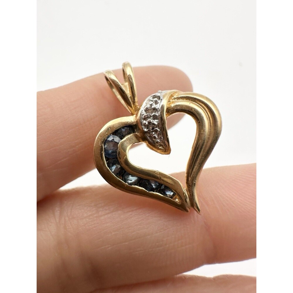 Ross Simons Sapphire Diamond Pendant Sterling Silver Gold Vermeil Open Heart
